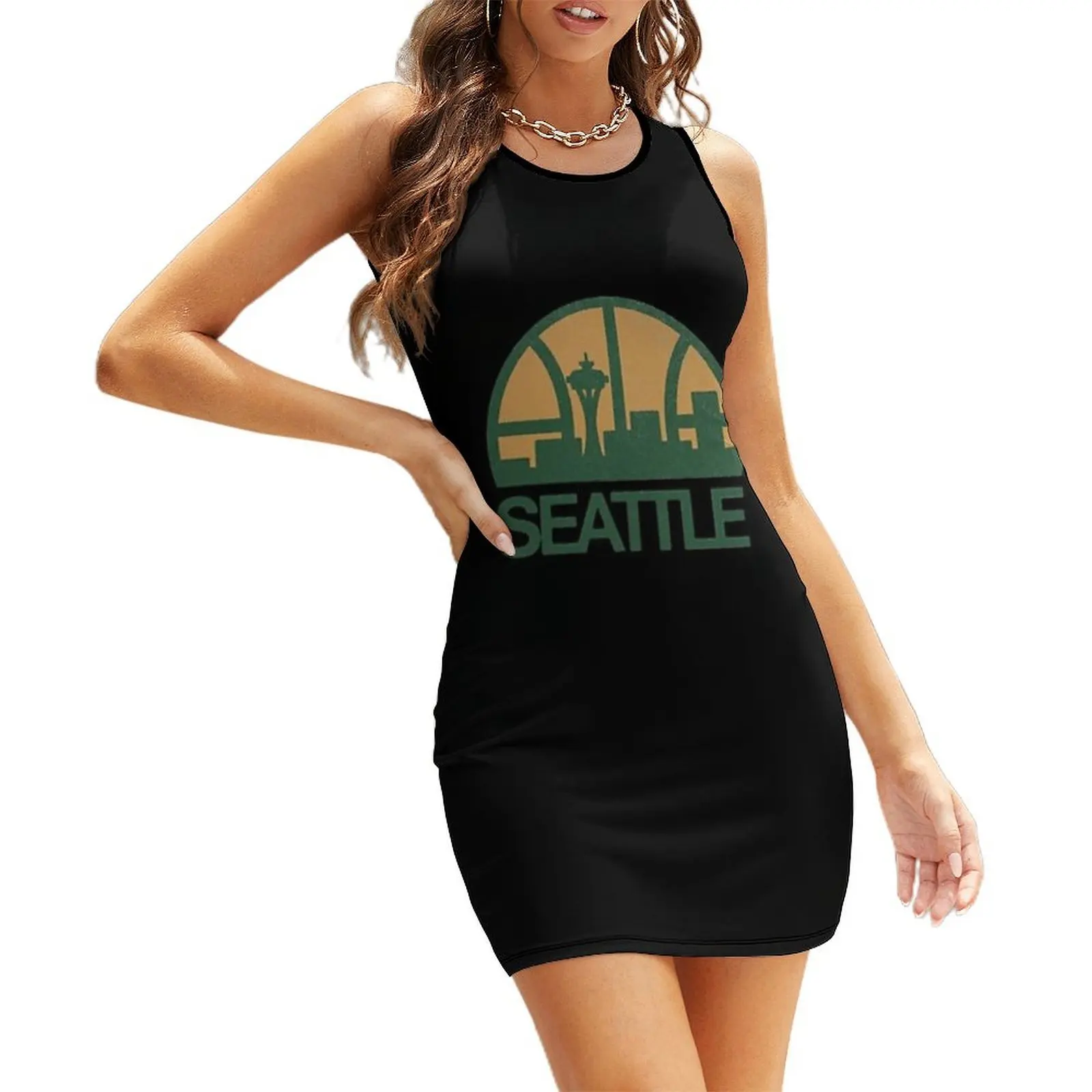 

Seattle Sonics Sleeveless Sundress women's evening dresses Clothing female dresses for woman