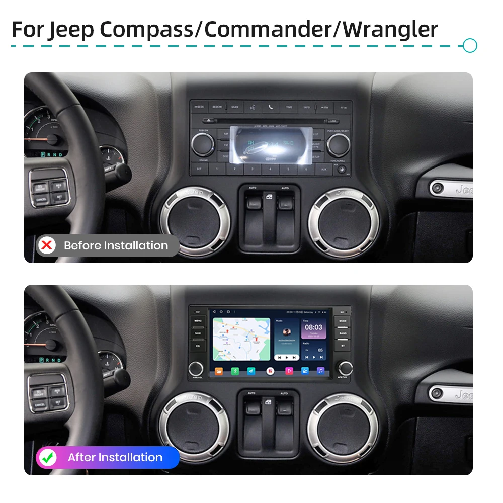 Android 14.0 CarPlay Car Radio For Jeep Compass Commander Wrangler Chrysler Sebring GPS WiFi Auto Stereo Multimedia Video Player