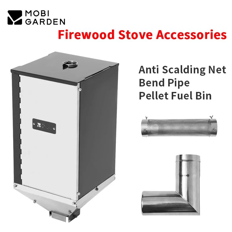 MOBI GARDEN-contenedor de combustible de pellets, red antiescaldado, accesorios para estufa de leña, utensilios de cocina para acampar al aire libre, tubo de estufa de calefacción portátil