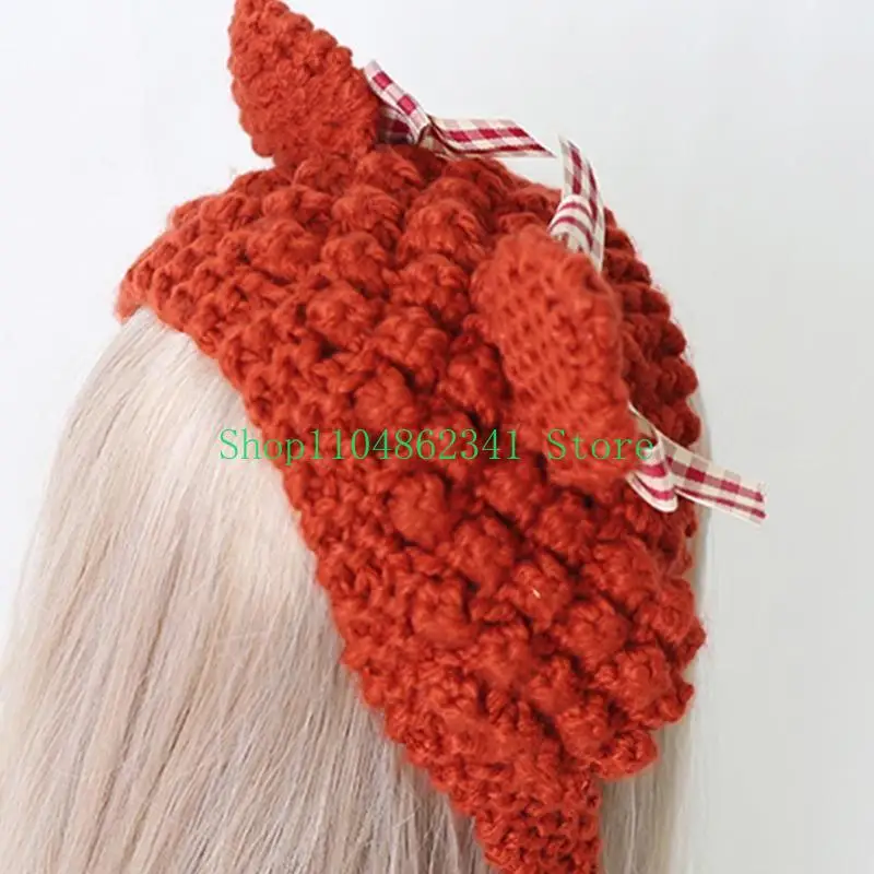 

652F Knitted Cartoon Ears Hat Kitten Hats Winter Ear Protective Crochet Beanie Lovely Knitted Hat Earflap Cap with Bows