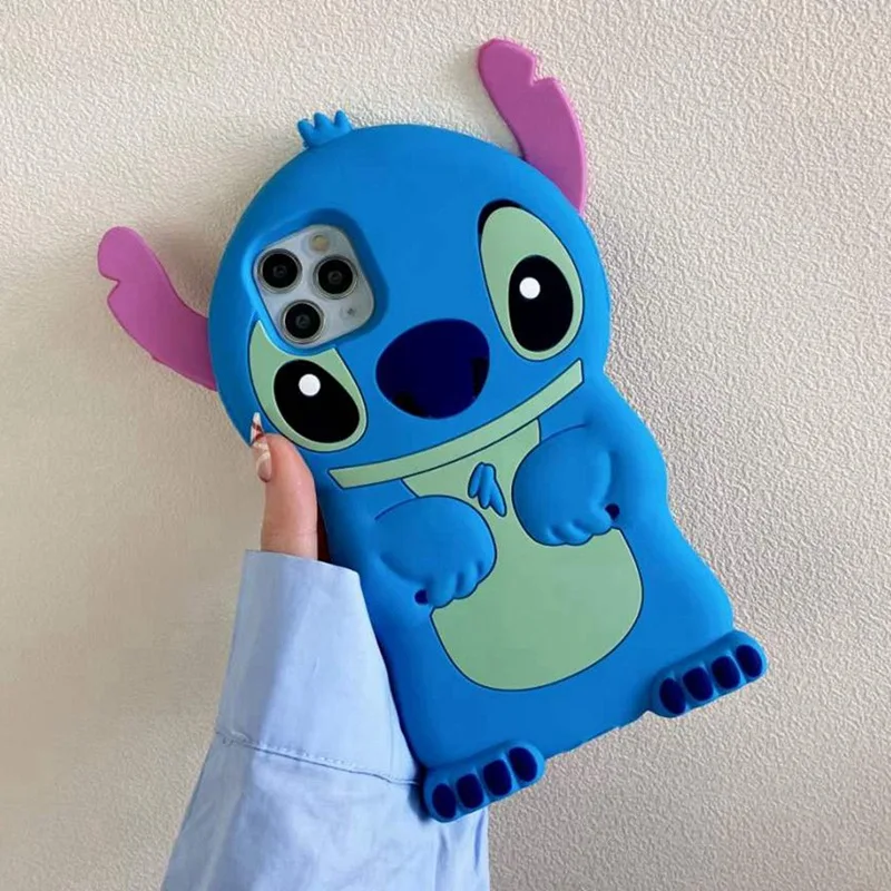 Cute 3D Cartoon Stitch Phone Case for iPhone 15 11 14 13 12 11 Kawaii Cartoon Anti-drop Shockproof Silicon Soft Cover