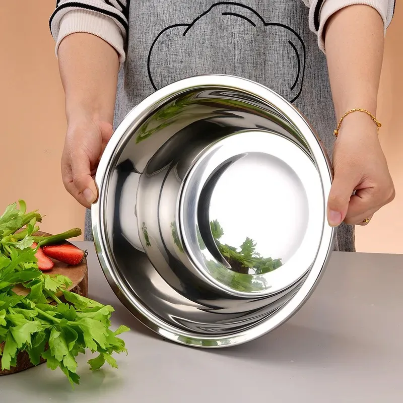 Stainless Steel Salad Egg Mixing Bowls Soup Bowl Drain Basket Washing Vegetables Basin Kitchen Utensils