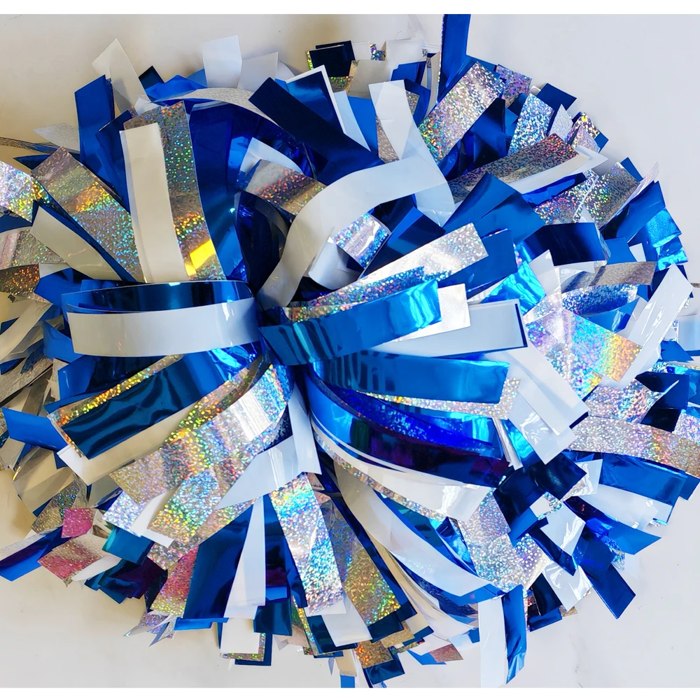 

1Piece,Professional Cheerleader pompom,metallic royal blue and holographic silver with white,Custom color andsize.