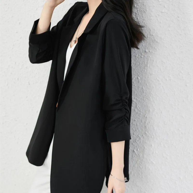 MODX-Women\'s Thin Black Open Blazer Draping Sense of Professional Wear Sunscreen Temperament Goddess Model Summer New Hot 2024