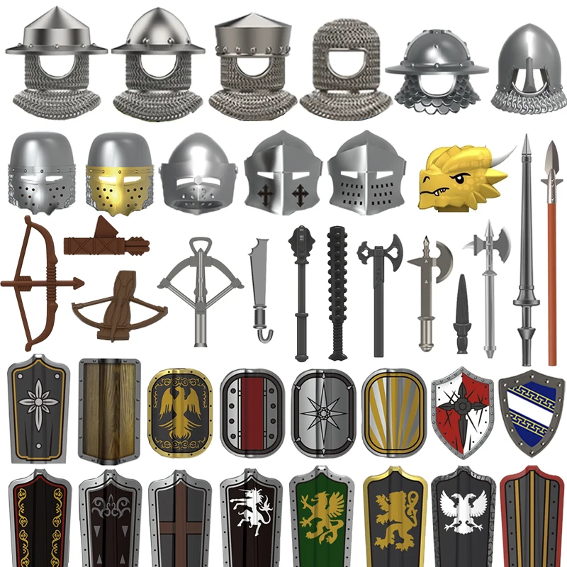 Medieval Castle Soldier Action Figures Building Block Empire Templars Lancer Warrior Militia Helmet Shield Sword Bow Toy Gifts