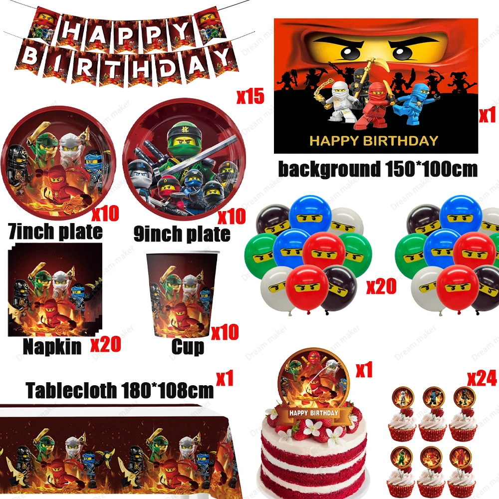 Ninja-Geburtstagsparty-Dekorationen, Teller, Tassen, Servietten, Banner, Ballons, Ninja-Thema, Geburtstagsparty, Gastgeschenk, Babyparty – Detail 7