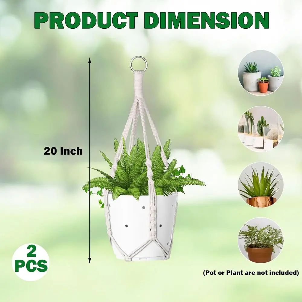 2 Pack 20Inch Hanging Plant Hanger Rope for Lower Pot Plant | Handmade Cotton Planters or Indoor Outdoor Decoration, 4 Legs (POT