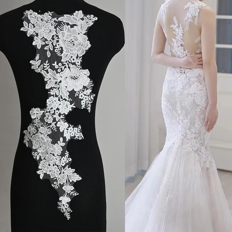 Oversized New Flat Embroidered Lace Flower Stickers Bridal Wedding Dress DIY Jewelry Lace Accessories