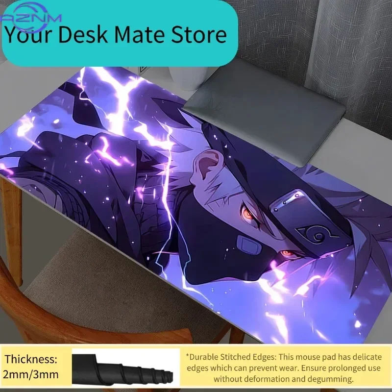 Bright Blue Lightning Anime Character Large Mousepad, Rubber Base Extended Desk Mat, Stitched Edge Non-Slip Waterproof Keyboard