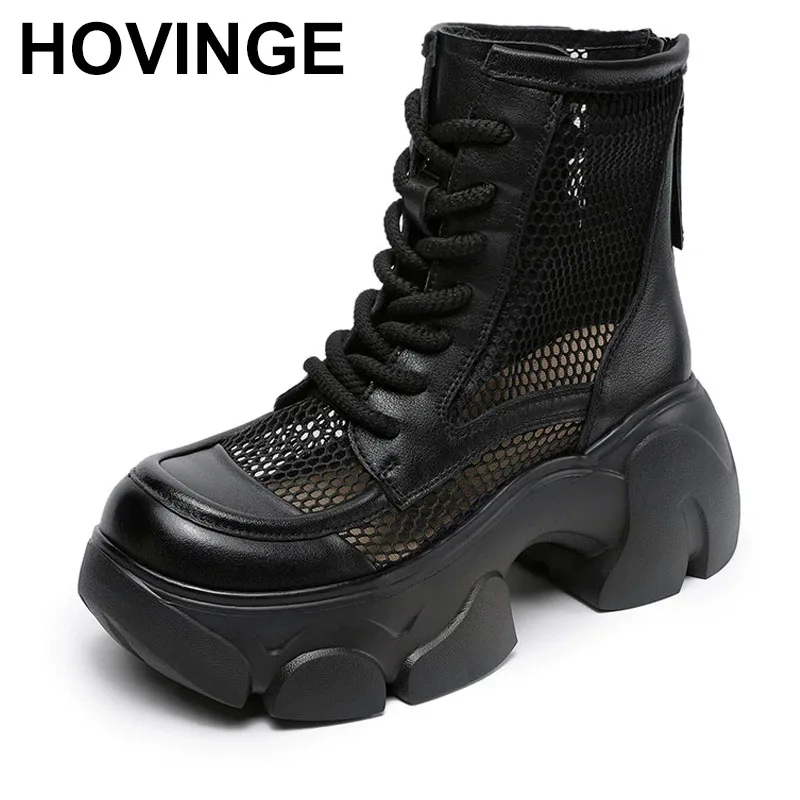 

Сапоги с толстой подошвой, женские кожаные тонкие стильные модные сетчатые высокие классные сапоги в британском стиле