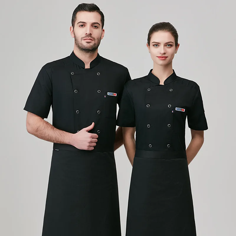 

1Chef's workwear for men, long-sleeved, spring/summer, restaurant chef uniform, short-sleeved, stylish, women's catering kitchen