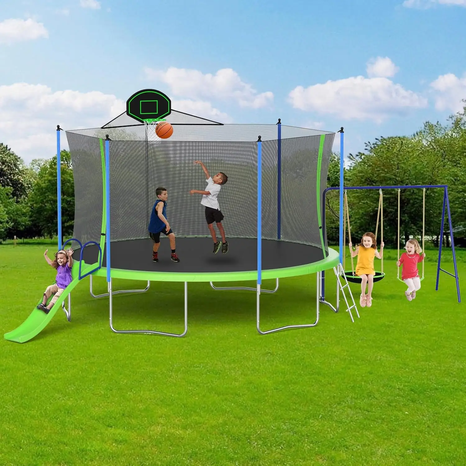 Trampoline Outdoor for Kids and Adults, Large Heavy Duty Round Trampoline with Basketball Hoop, Enclosure Net for Backyard, ASTM