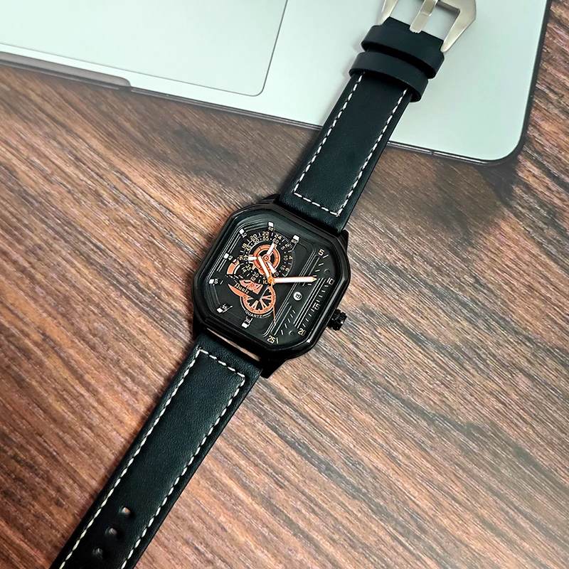 ساعة رجالية عصرية بحزام جلدي كاجوال مربعة للرجال ساعة هدية لصديقك ساعة رجالية