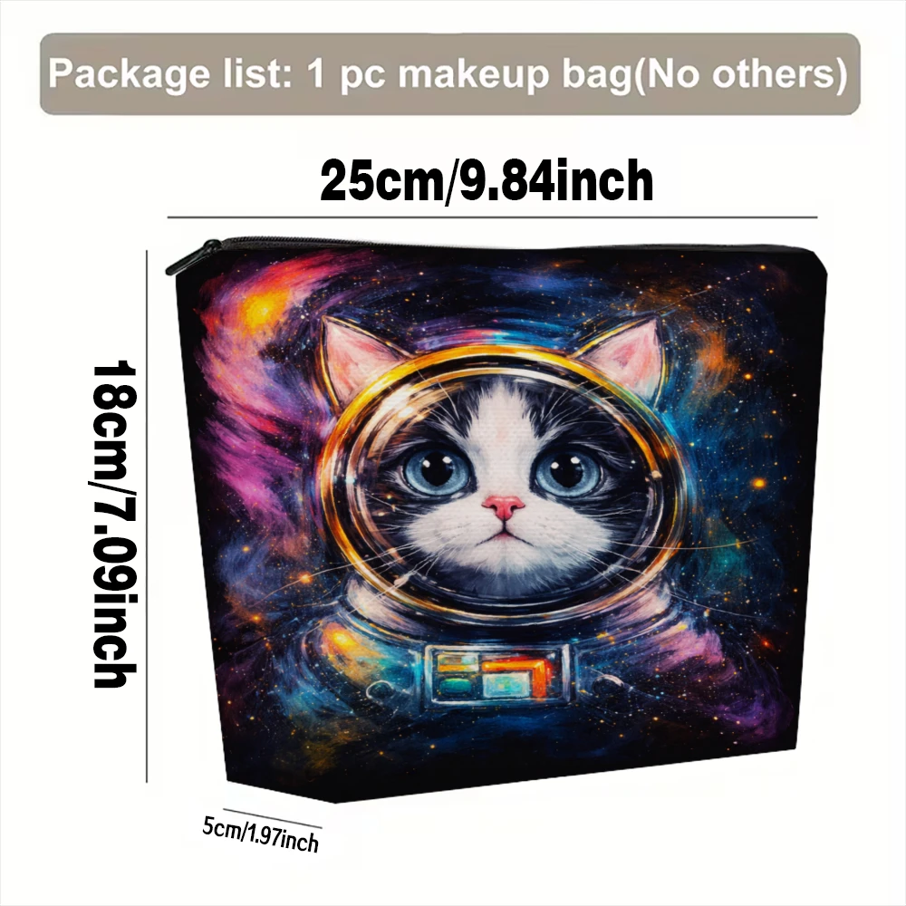 Cosmic Cat Astronaut Space Adventure Makeup Bags for Girls Cosmetic Pouch Toiletry Bag Pencil Case Travel Storage