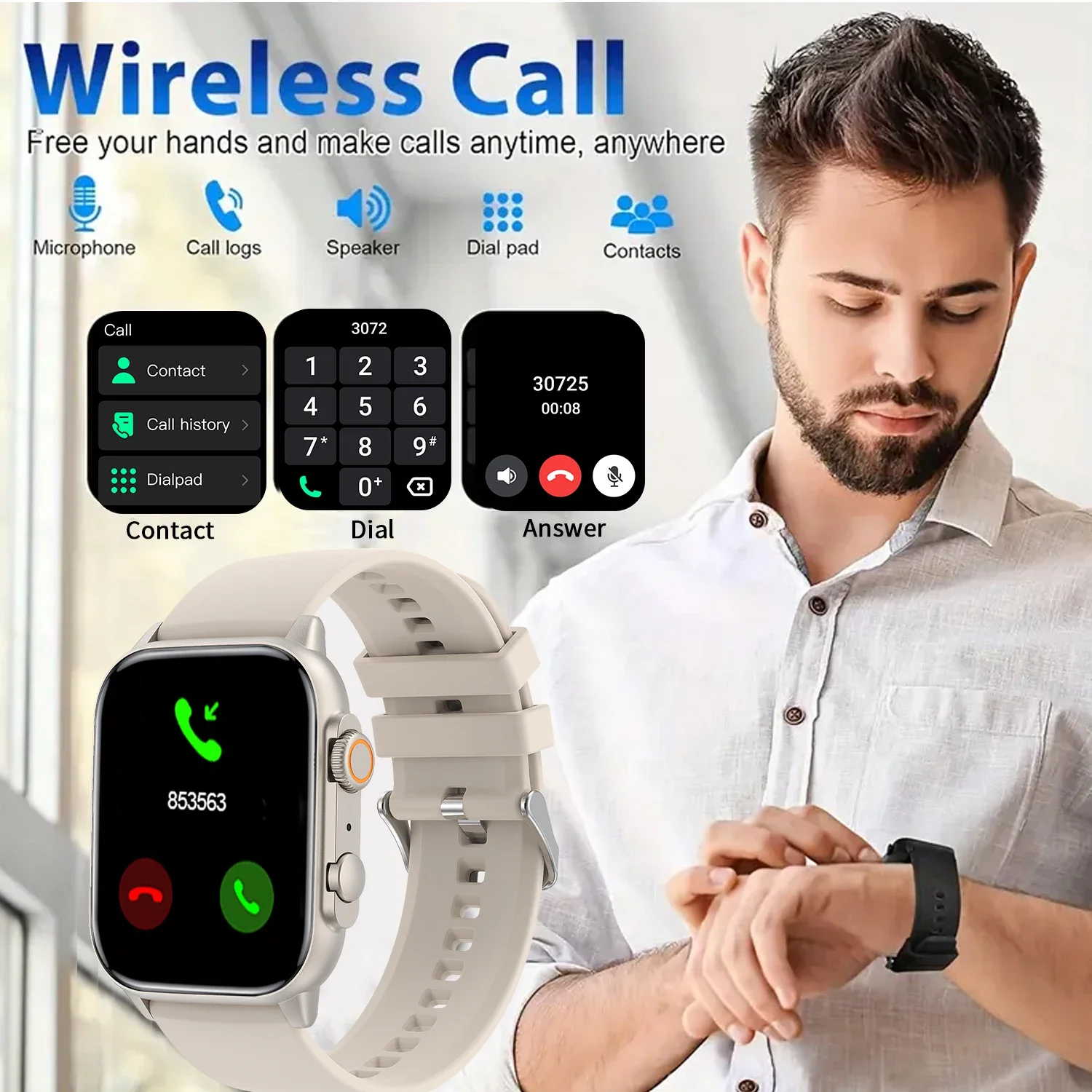 Smartwatch für Herren, AMOLED-HD-Bildschirm für Android iOS-Telefone, kabelloses Anrufen, Multi-Sport-Modus