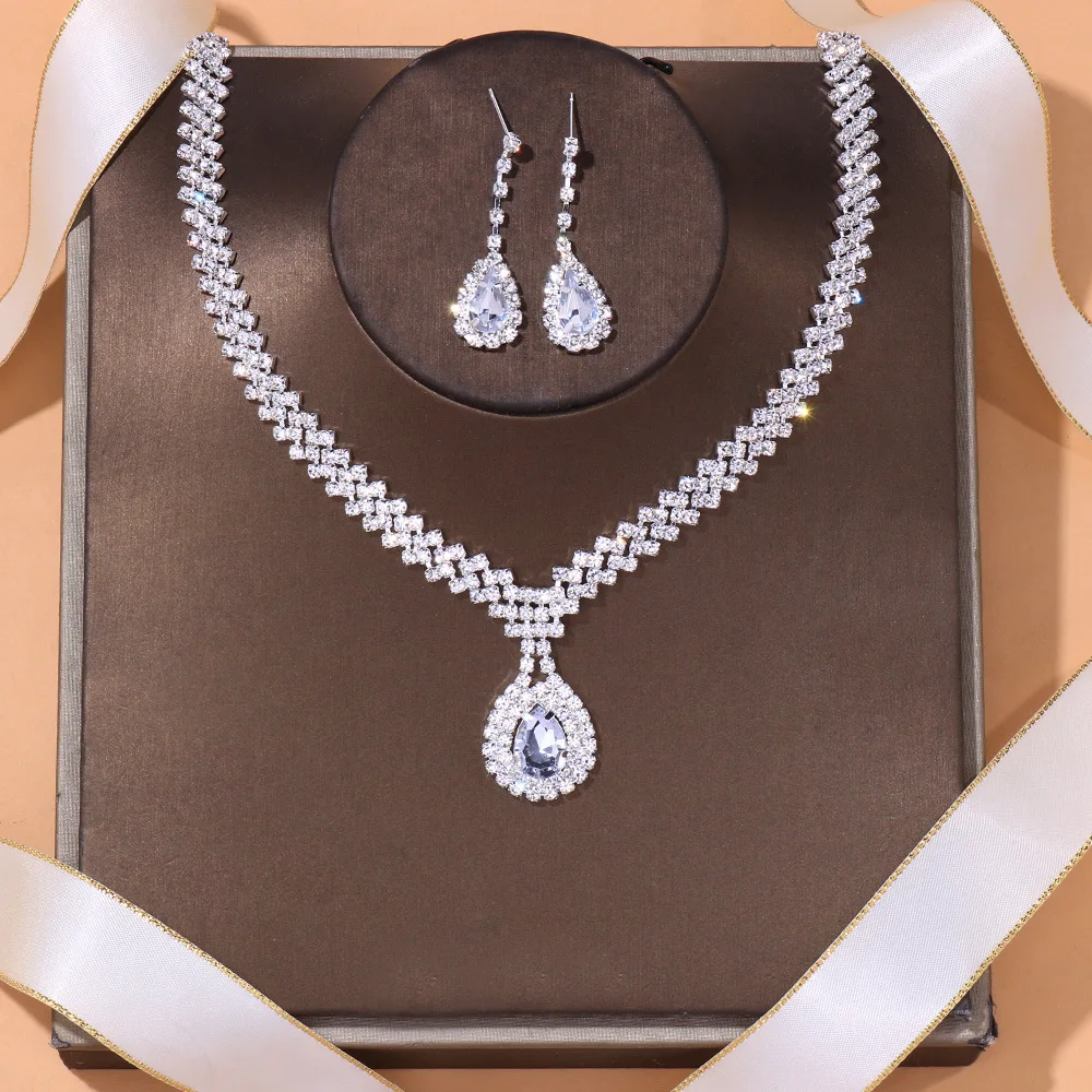 New Luxury Bridal Jwellery Set Rhinestone Water Drop for Women 2023 Fashion Anniversary Crystal Wedding Jewelry Gift Wholesale