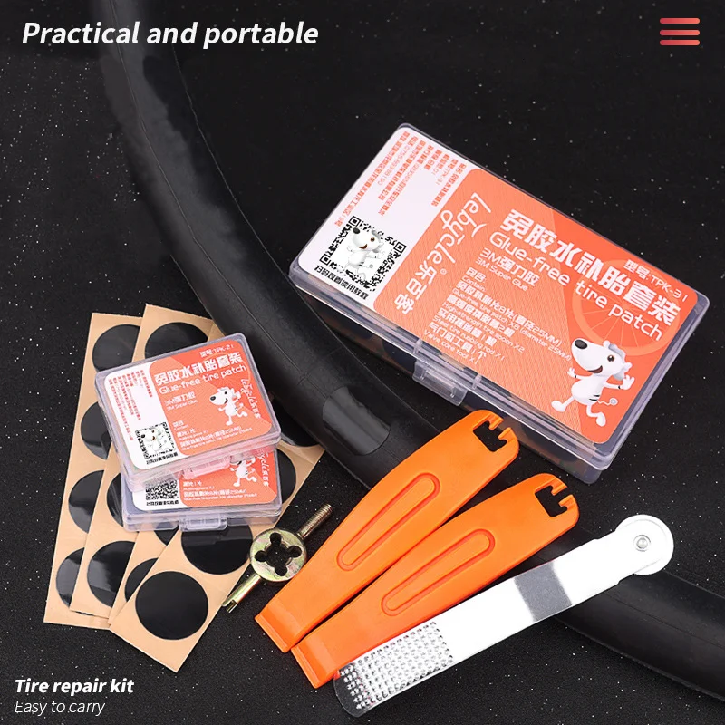 New Bicycle Glue-free Tire Repair Bike Flat Tool Set Patch Patch Mountain Bike Tire Rubber Portable Fetal Repair Kit Accessories