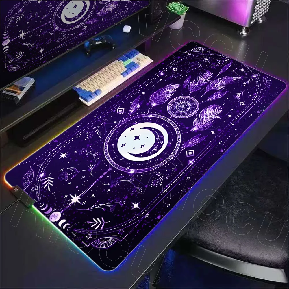 

RGB Moon Landscape Mouse Pad Gaming LED Mouse Mat 900x400mm Mousepad XXL PC Pretty Moon Phase Deskmat LockEdge Keyboard Rug Gift