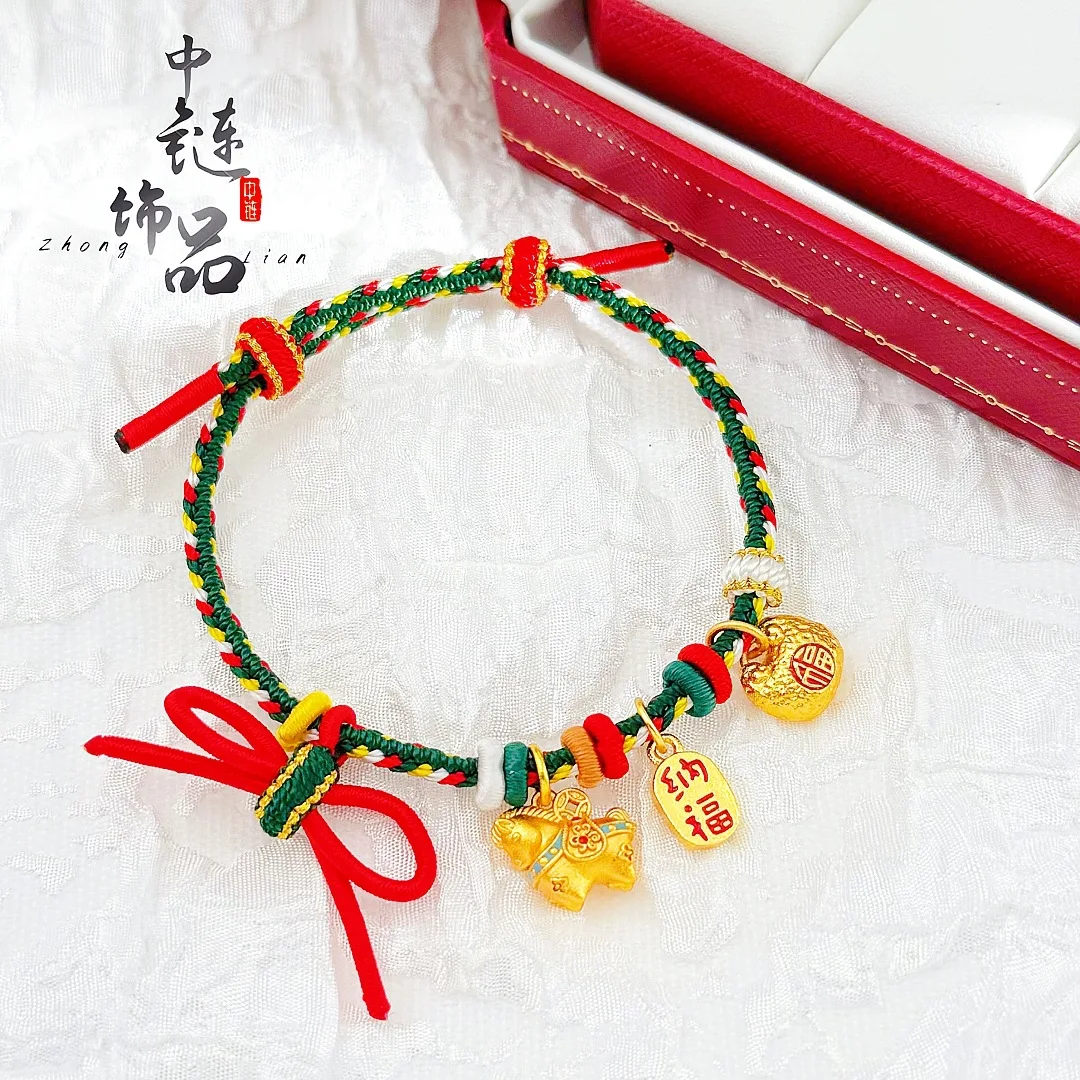 Handwoven Instant Rich Fat Fu bracelet New Chinese bow pony 9999gold