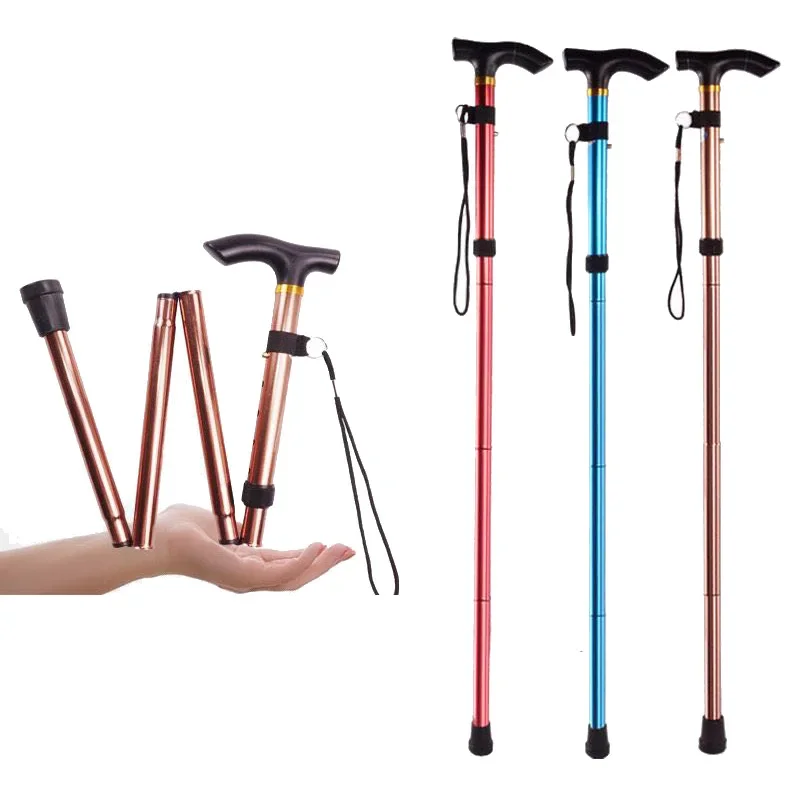 Adjustable Length Aluminum Alloy Folding Walking Cane Anti-Slip Hiking Stick Multi-Color Options for Elderly Outdoor Tools