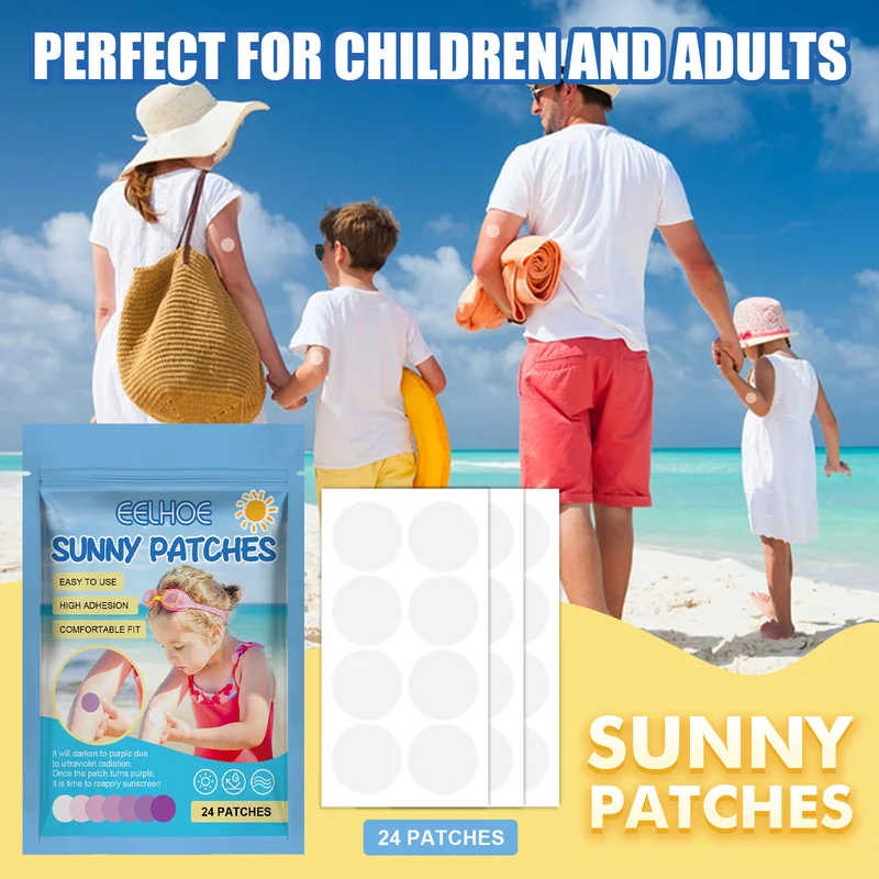 24 Pack UV Sun Detection Patches, Purple-Shift Sunburn Warning Stickers, Portable Reminder for Beach, Pool, Travel & Kids