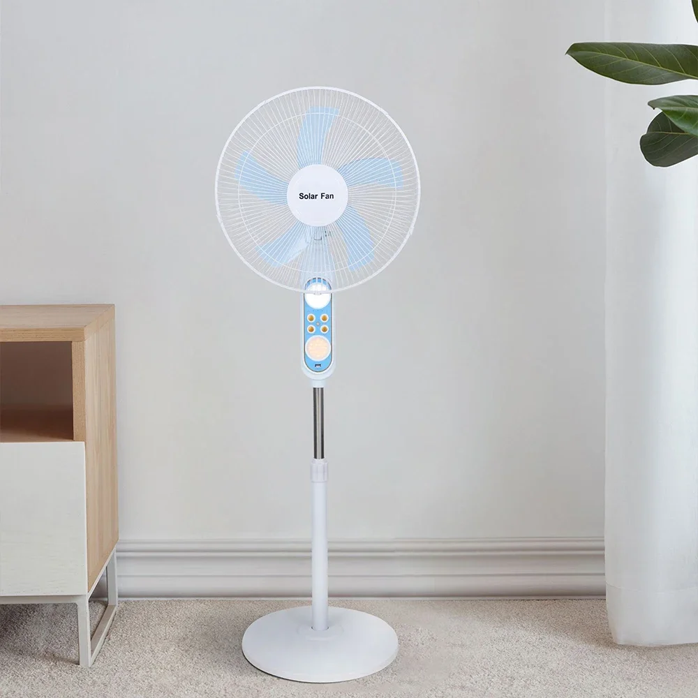 Remote Control Solar Floor Fan 4 Speeds & Bug Light Rechargeable Battery 12H Runtime 25W solar for Home Emergency Power Outage