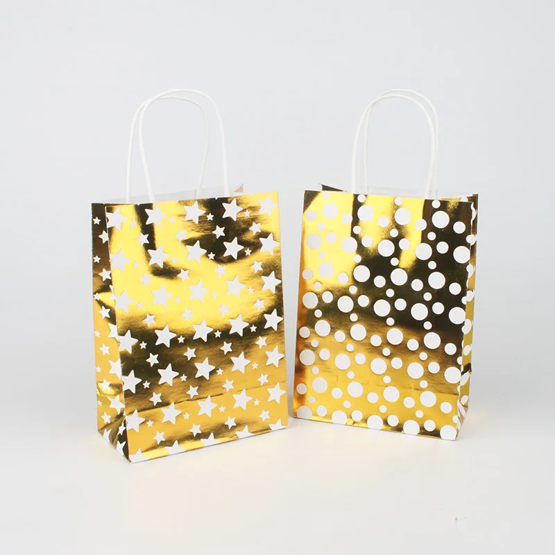 

4pcs Gold Foil Kraft Paper Bag Golden Star Dot Gift Bag Candy Wedding Favors for Guests Packaging Paper Wrap for Business