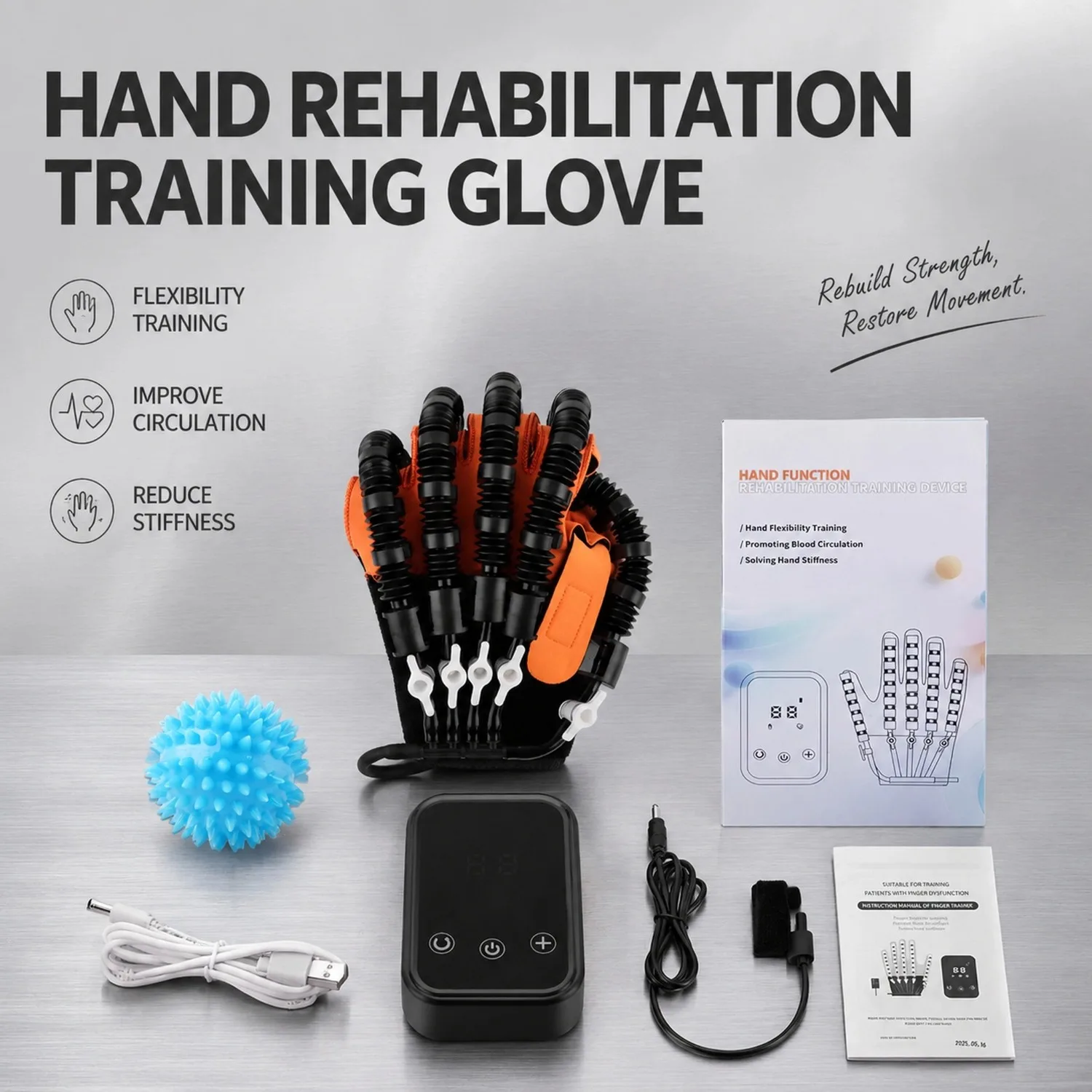 Gants de rééducation robotisés pour la main, appareil d'exercice pour AVC, gants pour hémiplégie, équipement de récupération post-AVC, dispositif d'entraînement des doigts