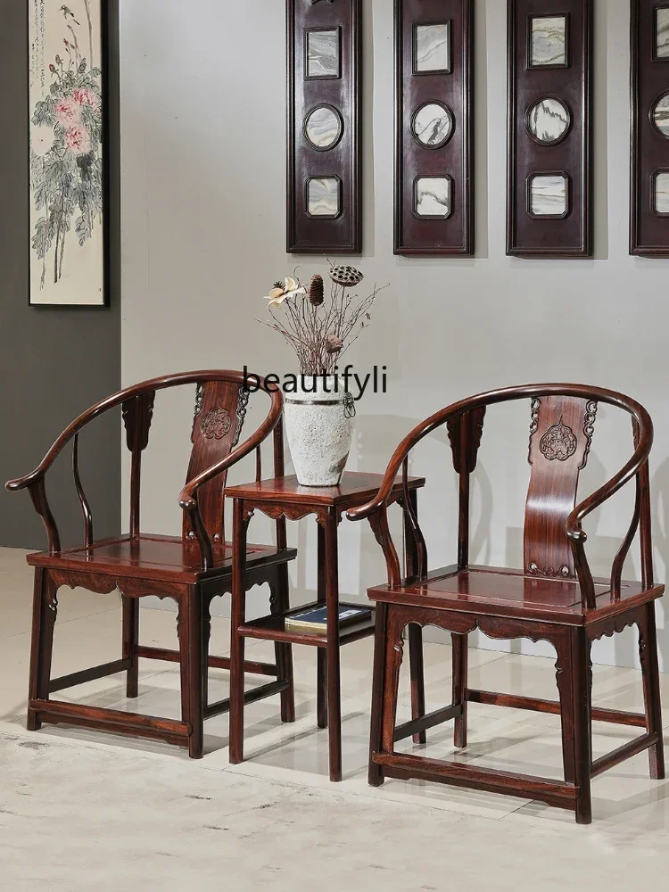 

Rosewood round-Backed Armchair Purple Sandalwood Ming-Style round-Backed Armchair Solid Wood Chair Three-Piece Chinese Chair