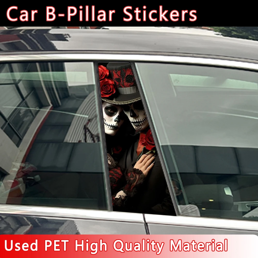 Gothic Skull Couple Car Stickers B-pillar Sunscreen DIY Auto Center Column Cover Scratches Cartoon Decoration Accessories