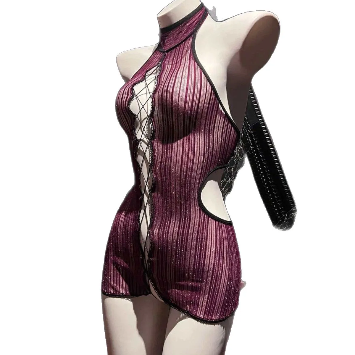 

Sexy Straps For Small Busts Sexy Bodycon Nightdress See-through Purple Open-crotch Sleepwear For Woman Off-the-shoulder YTAK