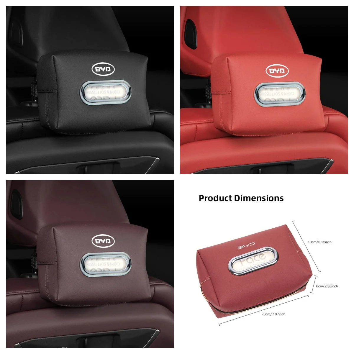 Leather Hanging Car Tissue Box For BYD Atto3 Seal Han Tang Dolphin Song Yuan BYD Logo Seat Back Mount Napkin Holder Interior Dec