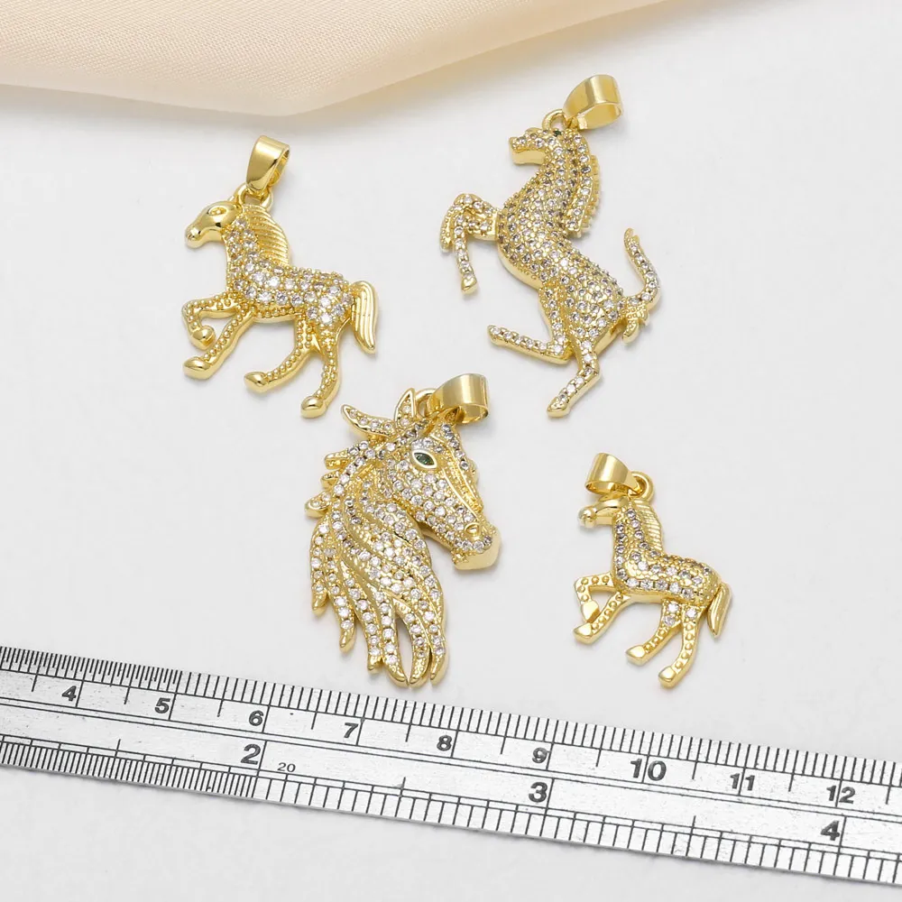 OCESRIO White Crystal Big Gallant Horse Pendant for Necklace Copper Gold Plated Steed Jewelry Making Supplies pdta643