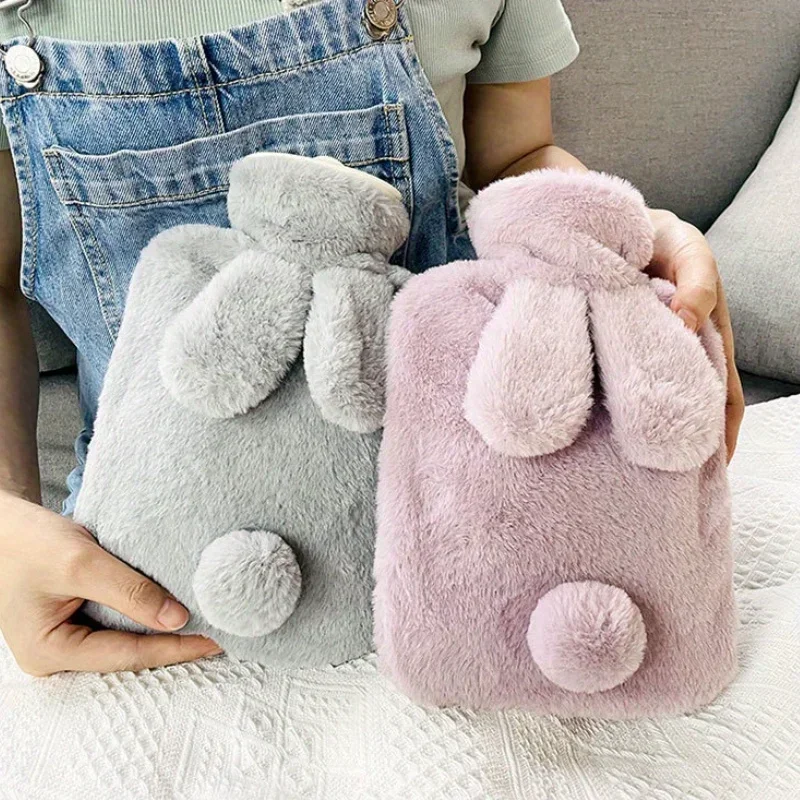 Winter Warmer Bag Rabbit Hot Water Bottle PVC Hot Water Bag with Knitted Soft Cozy Cover Hand Warmer