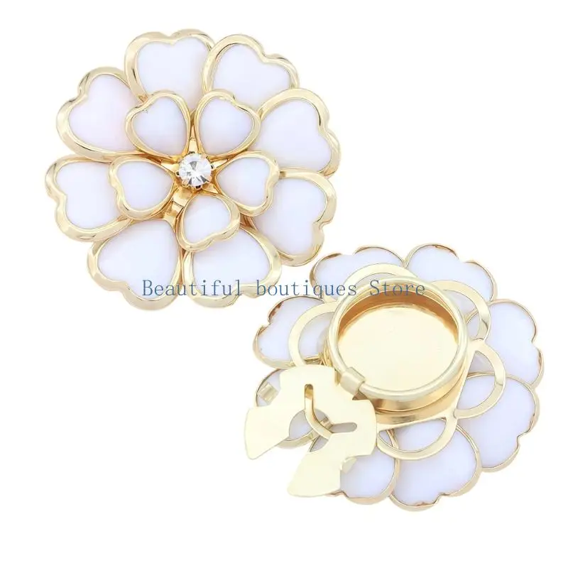 U4LF Decorative Flower Button Cover with Heart-Shaped Faceted Details, Clear Center Feature, and a Clip-On No-Sew Attachment