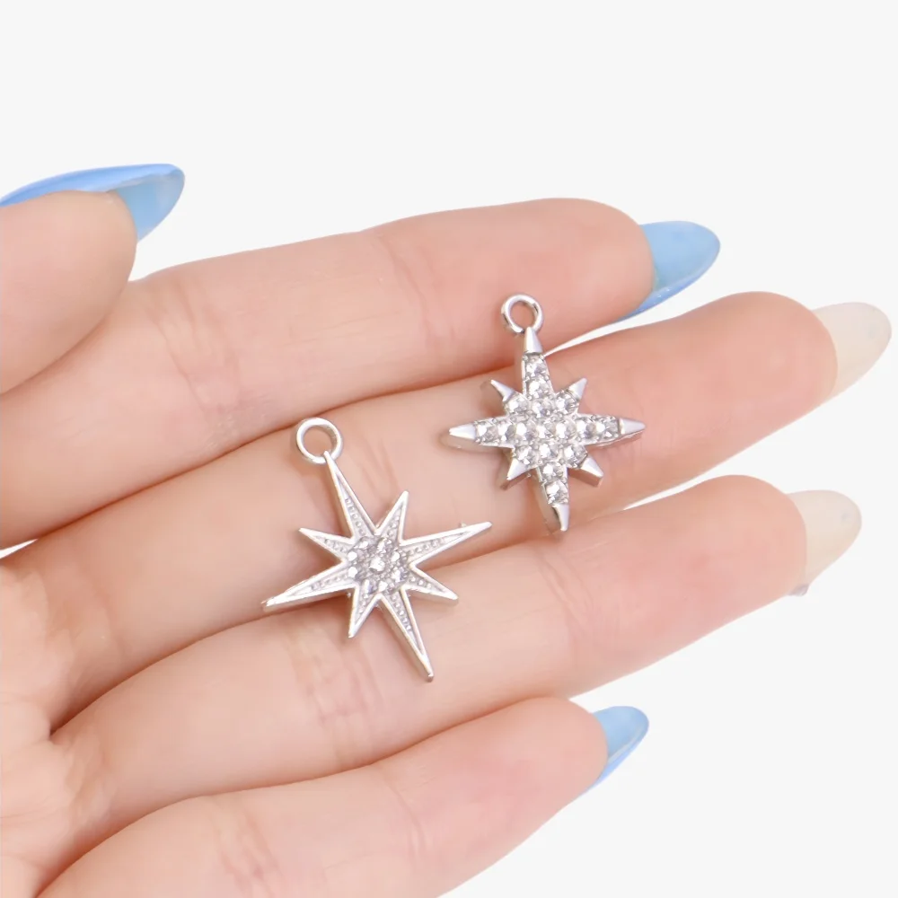 10 Stück silberfarbene glänzende Kristall-Stern-Anhänger für Ohrringe, Armbänder, Zubehör, Anhänger, Halsketten, DIY-Schmuckherstellung – Detail 6