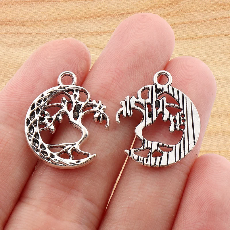 15 Pieces Tibetan Silver Crescent Moon Tree Charms Pendants For DIY Necklace Bracelet Earring Jewelry Making Finding Accessories