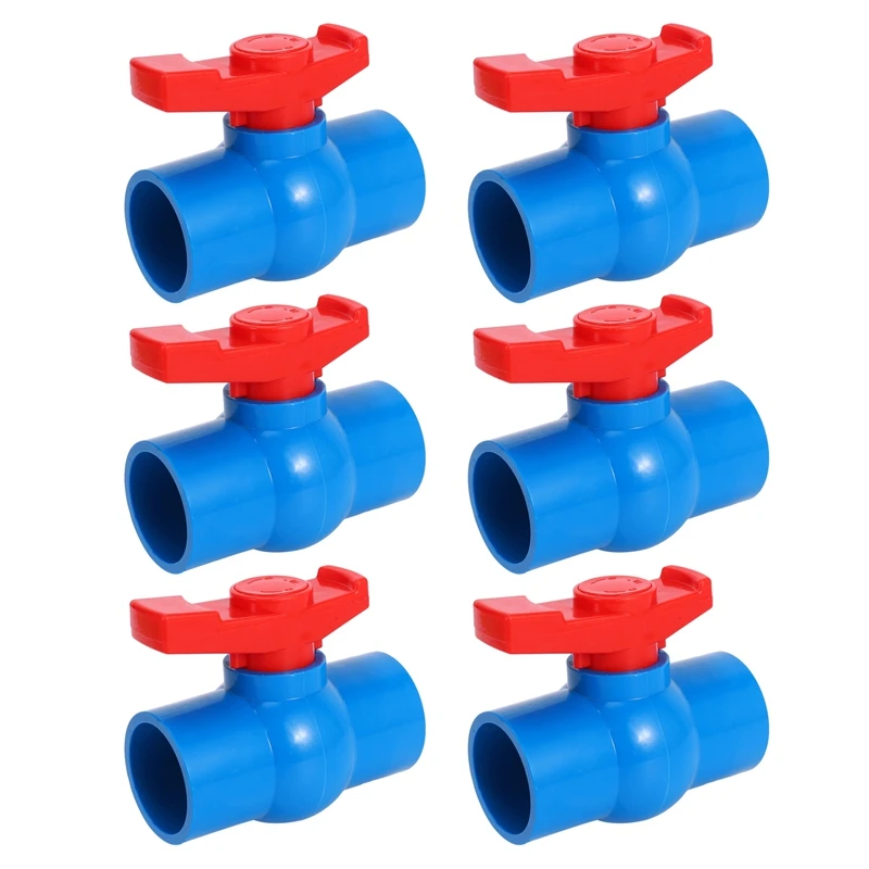 

LUDA 6Pcs 40Mm X 40Mm Slip Full Port Red Handle Lever U-PVC Ball Valve Blue