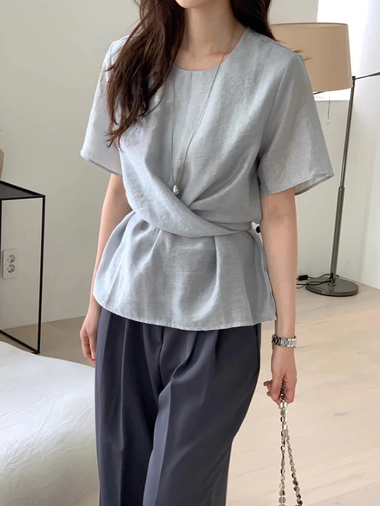 Ele ort Sve incrociato pieghettato ingombrante in vita da donna irt estate nuovo Sle top dimagrante comodo coreano vestibilità ampia