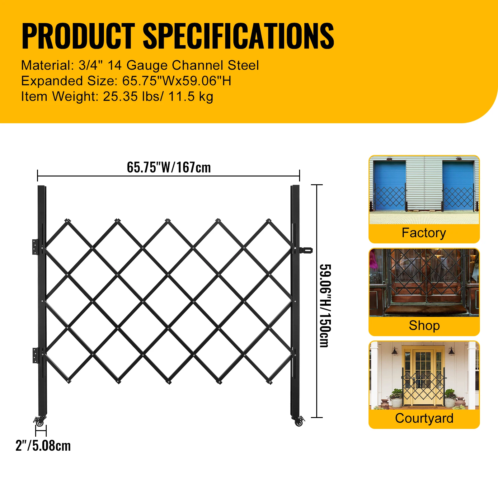 Single Folding Steel Security Gate, with  Swivel Casters Flexible Retractable Scissor Safety Gate For Home Use