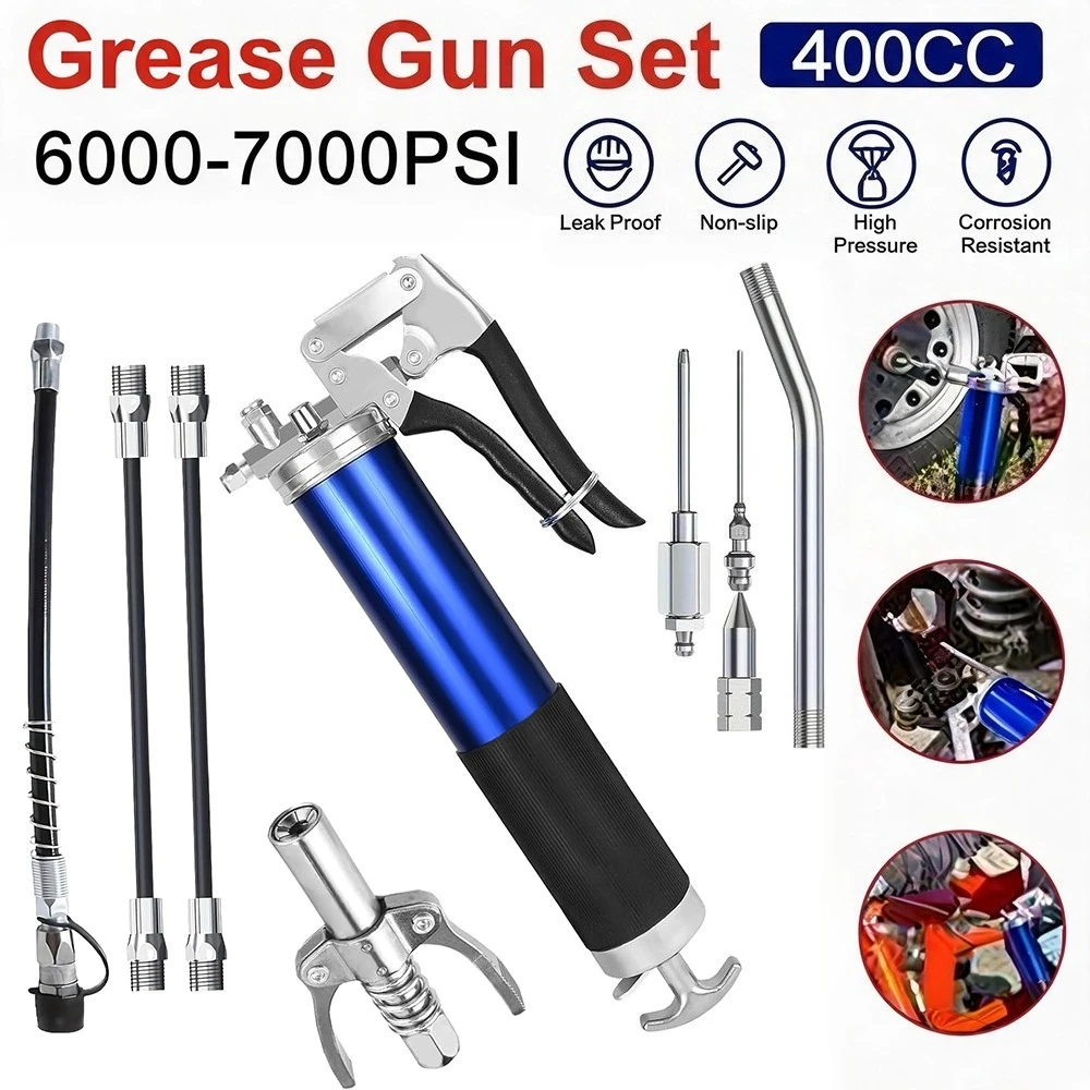 Heavy High-Pressure Pumping Grease Gun Greasing Injection 6000 PSI with Flexible Hose Manual Grease Gun Injector Car Repair Tool