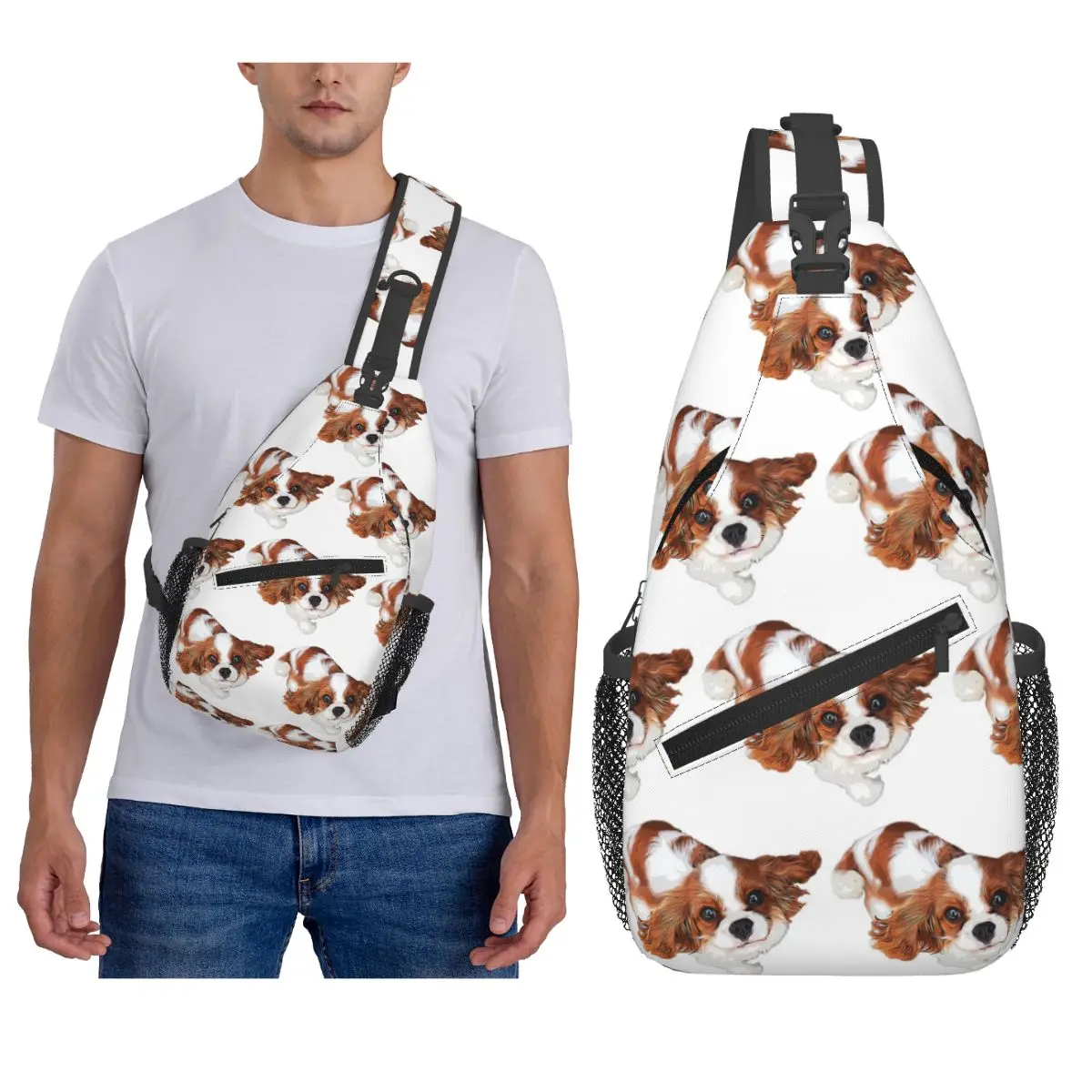 

Cavalier King Charles Spaniel Looking Up Chest Bag Men Sling Crossbody Backpack Chest Bag Traveling Hiking Daypack Shoulder Bag