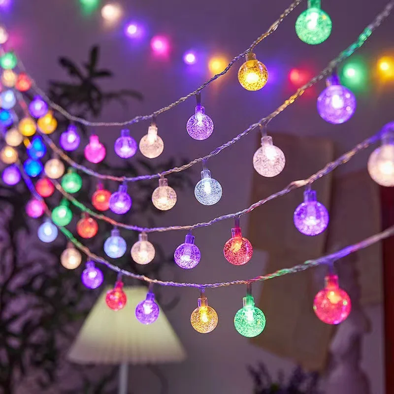 LED Round Crystal Ball Light Outdoor Garden Waterproof Camping Atmosphere Light String for Living Room and Courtyard Decoration