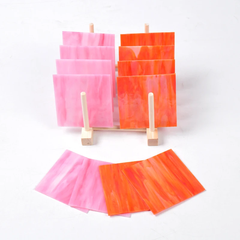 

12pcs 4X4in Pink and Red Transparent stained glass sheet diy mosaic tile glassstained glass supplies crafts and art supplies