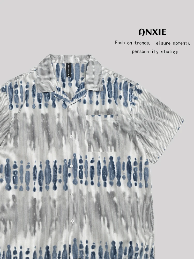 

Мужская гавайская рубашка ANXIE с цветочным принтом тай-дай, короткий рукав, повседневная летняя мода, дизайн с небольшим узором