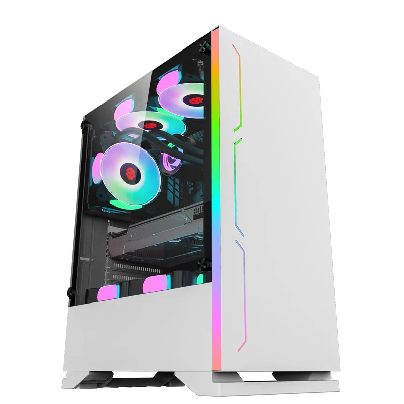 Wholesale White Pink Black PC Case Ocean View Through Light Design Pc Case M-atx  Glass Gaming Computer Case