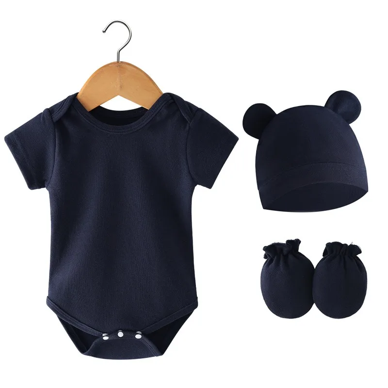 3Pcs Set Newborn Birth Set 2024 Spring Summer Baby Bodysuit Cotton Baby Hat Gloves Soft Baby Rompers Infant Stuff 0 to 3 Months