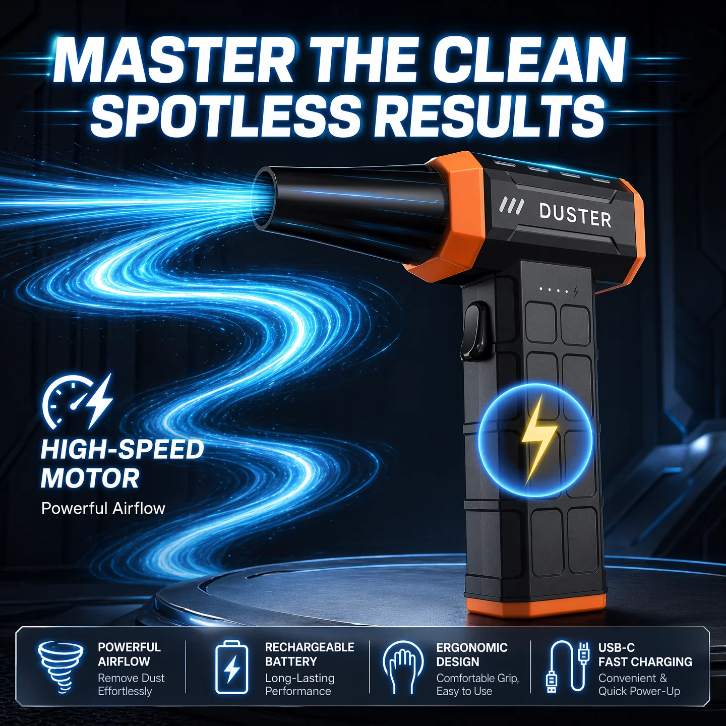 Electric Air Duster 3-Speed Adjustable 130,000 RPM Compressed Air Duster, Suitable for Computer Keyboards, Outdoor Cars and