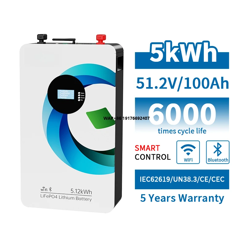 

51.2V 100Ah 5Kwh Lifepo4 Battery Powerwall Lithium Batteries Energy Storage for Solar System