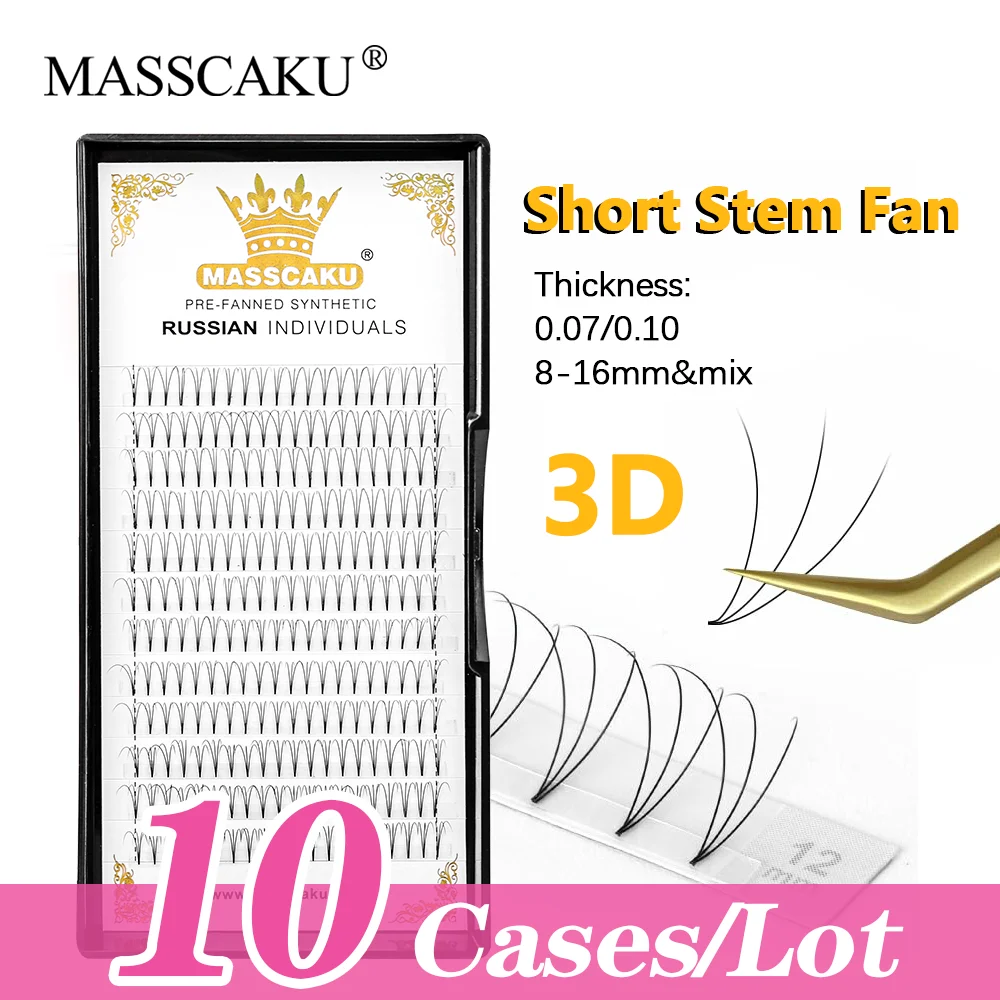 MAS 10 Trays Premade Wide fans 3d/4d/5d/6d/10d Short Stem Russian Volume Eyelash Extensions Natural Pre Made Lash Extension